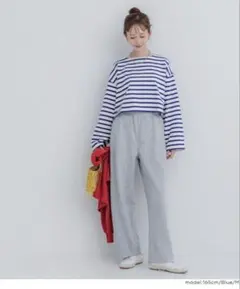 coca コカ　クロップド丈ボーダーT ブルー　Lサイズ