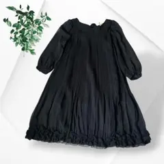 美品 エニィファム プリーツワンピース裾フリル 黒 クリーニング済 フォーマルのサムネイル