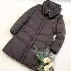 美品《ユニクロ》ダウンコート 女優襟 ボリュームカラー ロング ブラウン L