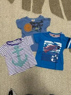 90cm Tシャツ 3枚セット 青 ストライプ