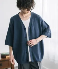 Rocky Monroe/接触冷感 半袖サマーニットカーディガン(ブルー)のサムネイル