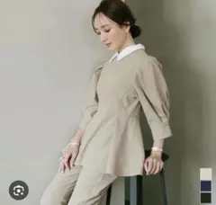 UR'S 2way襟付タックペプラムトップス S