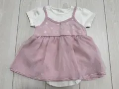 【美品】バースデイ　ママラク　半袖ロンパース　花刺繍　ピンク　チュール