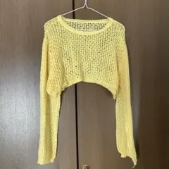 SPRAY PREMIUMイエロー クロップドニット 長袖