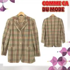 良品 コムサデモオド テーラードジャケット アウター ベージュ チェック柄