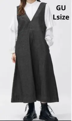 【翌日発送】GU デニムジャンパードレス ロングワンピース インディゴ L