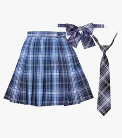 なんちゃって制服 プリーツスカート Mリボン ネクタイ ネイビー ブルー 学生服