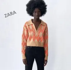 ZARA ザラ アーガイルニット ショート 丈 スキッパーニット M