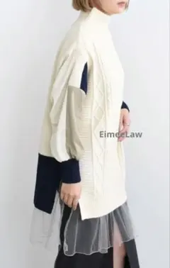 【即購入禁止】エイミーロウ パッチワークスリーブケーブルニット