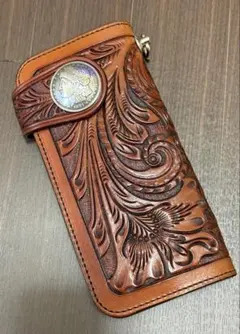 カービング 長財布 ロングウォレット シルバー925コンチョ ドロップ