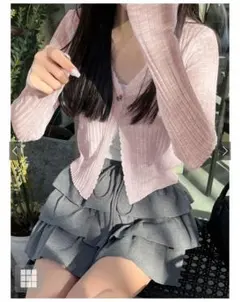 リボンボタンシアーニットカーディガン［dk1196］ ピンク