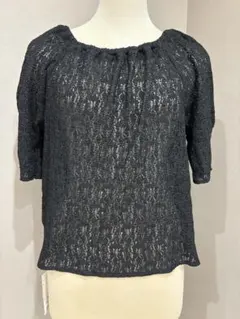 FREES MART 黒 レース風 五分袖 トップス バックリボン