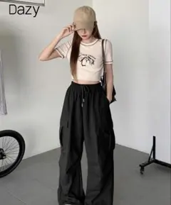 DAZY ポケットデザイン　ルーズフィット　カーゴパンツ Y2K ブラック