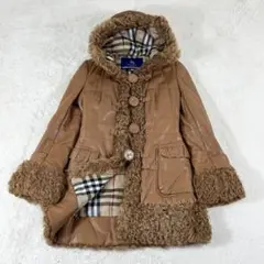 バーバリーブルーレーベル ダッフルコート ラム 羊革 ノバチェック 中綿 38