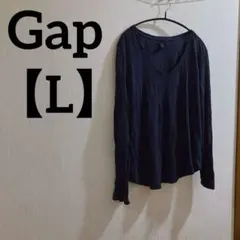 Gap 【L】長袖VネックTシャツ ダークブルー 薄手 シンプル 無地