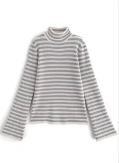 ボーダー柄フレアスリーブリブニットトップス[k9086b]