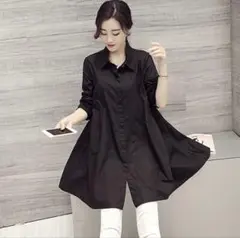 【新品】チュニックブラウス 長袖 ロングシャツブラウス ミドル丈 Aライン