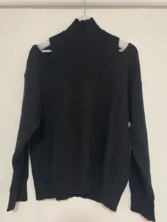 オフショルダー 長袖ニットプルオーバー