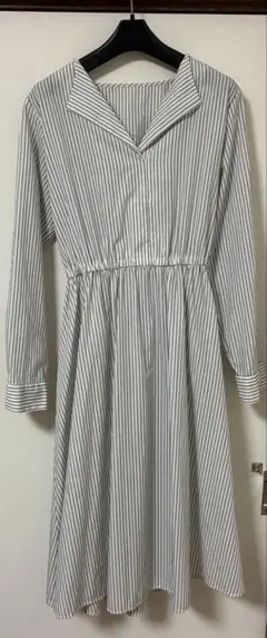 ストライプ柄＆無地 シャツワンピース 2点セット