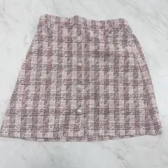 台形　スカートチェック柄　ツイード　タイトスカート　ミニ　ピンク　パール　秋　冬
