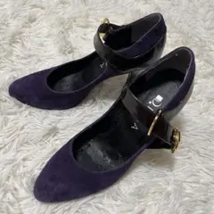 【 DIANAダイアナ 】スエード ストラップパンプス ヒールパープル　23cm