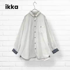 ikka シャツ【Ｌ】デザインボタン 白 カジュアル コットン100%