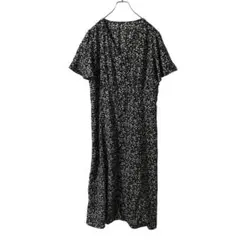 W-254【美品】Vネック 花柄 シャツワンピース 半袖 ロングワンピース