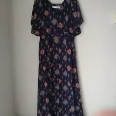 エムズエキサイト　ネイビー フラワープリント マキシワンピース