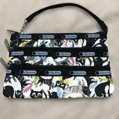 《未使用》レスポートサック　ハンドル付き3ジップポーチ　ピクシー　ネコ柄　猫