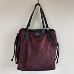 Burberry バーガンディ チェックパターン 軽量トートバッグ