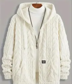 アイボリー ケーブル編み ボアジャケット