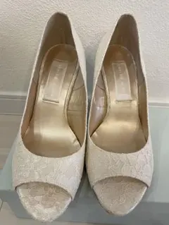 白レース　ウエッジソールサンダル　ブライダル　靴