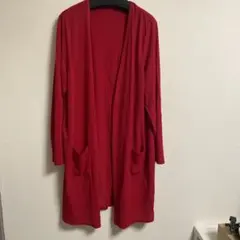 美品#大きなサイズ#レッド ロングカーディガン後ろ斜めあきデザイン