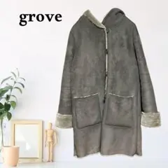 zB1268【L】grove 羽織り フード付き ボア裏地 ムートンコート