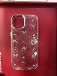 【iPhone13/14スマホケース】透明 リボン ラメ