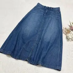 【ジーユー】GU デニムAラインロングスカート ブルー L ●