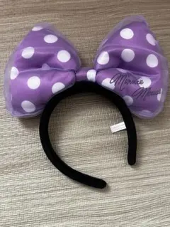 ミニーマウス 紫色 水玉 リボン カチューシャ　パープル　レース　ミニーちゃん