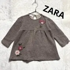 【aka様専用】　花柄刺繍　ニットブラウス　ブラウン　ペプラム 90