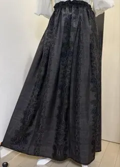 No.432 大島紬着物リメイク6枚剥１２本タックスカートウエストゴム