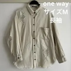 one wayワンウェイ長袖ダメージ加工デニム素材シャツのサムネイル
