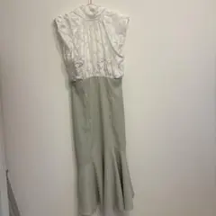 ノースリーブ フレアロングワンピース ホワイト/グリーン