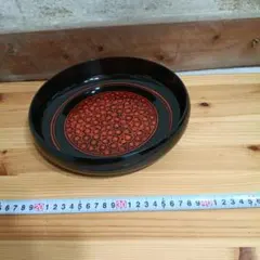 昭和レトロ 梅小紋 菓子鉢 盛鉢 黒塗 朱塗 梅尽 24cm 銘入 和食器 深皿