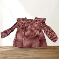 ZARA 赤と白のチェック フリルブラウス