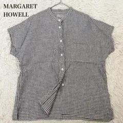✨美品✨マーガレットハウエル　リネンシャツ　半袖　バンドカラー　チェック　Iのサムネイル