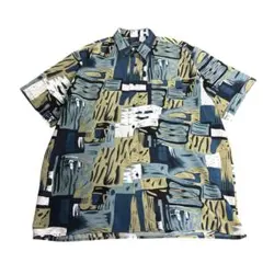 柄シャツ　アート　半袖　ユニーク　ブルー系　古着　8Cのサムネイル