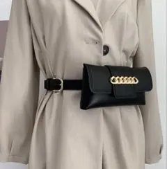 【本革】ウエストポーチ　ボディーバッグ　ブラック　ウエストベルト　財布　バッグ