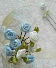 水色、白色　花の髪飾り 9本セット➕1