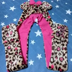 ミニー耳付きヒョウ柄フリース帽子