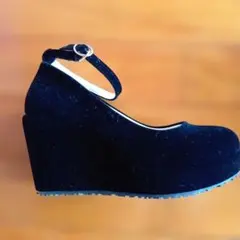 黒 スエード風 ウェッジソール シューズ45%OFF