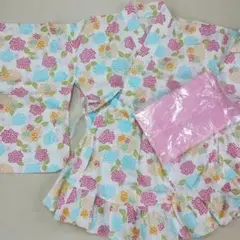 130cm　ゆかたドレス　3点セット　130cm　紫陽花柄　新品帯